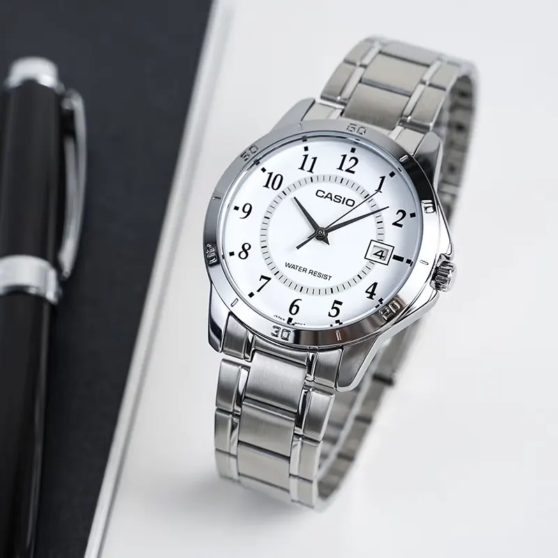 Casio Japan Quartz Enticer White Dial sILVER Ladies Watch- LTP-V004D-7B